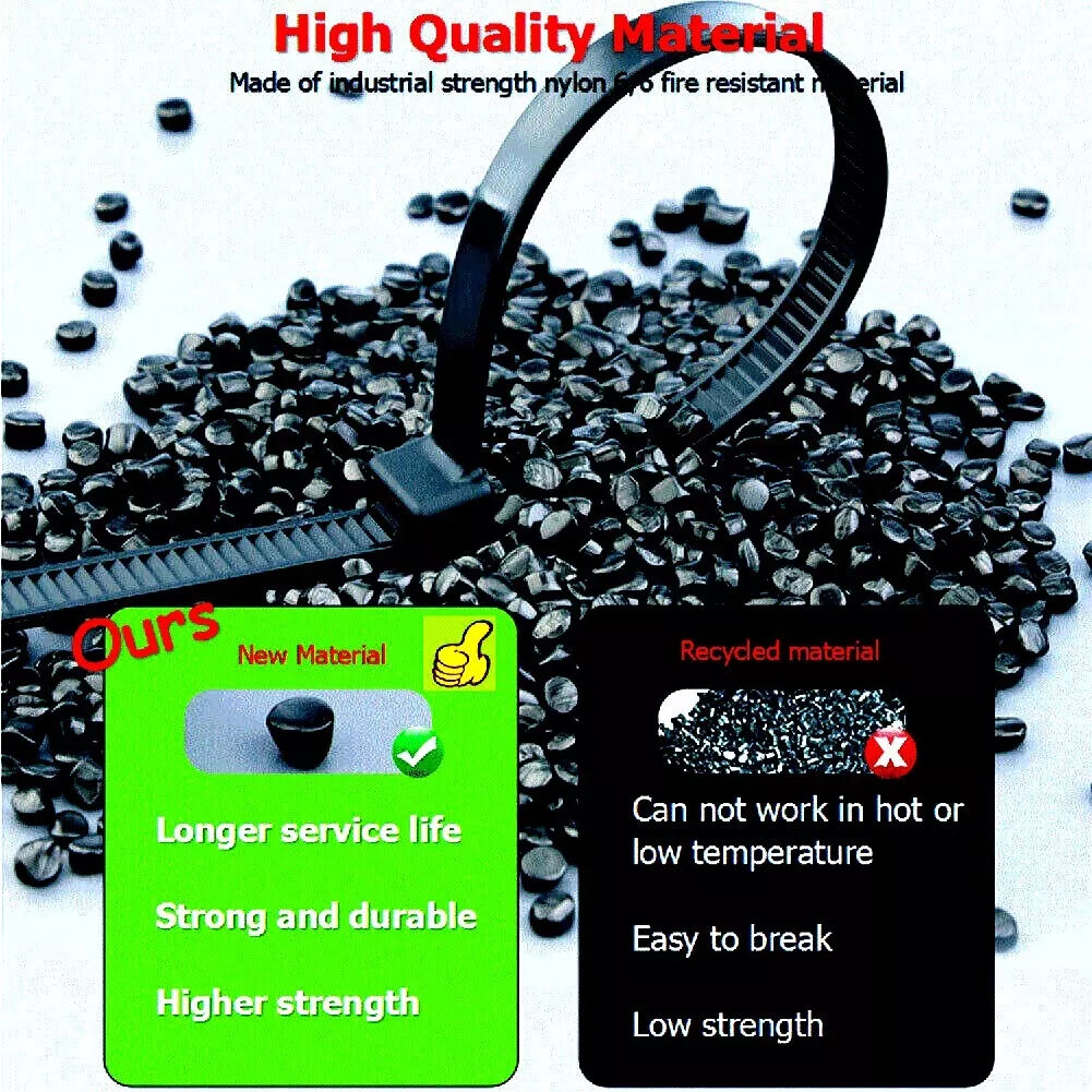 100 BLACK CABLE ZIP TIES Heavy Duty UV Resistant UL 4 6 8 10 12 15 18 24" & 36"