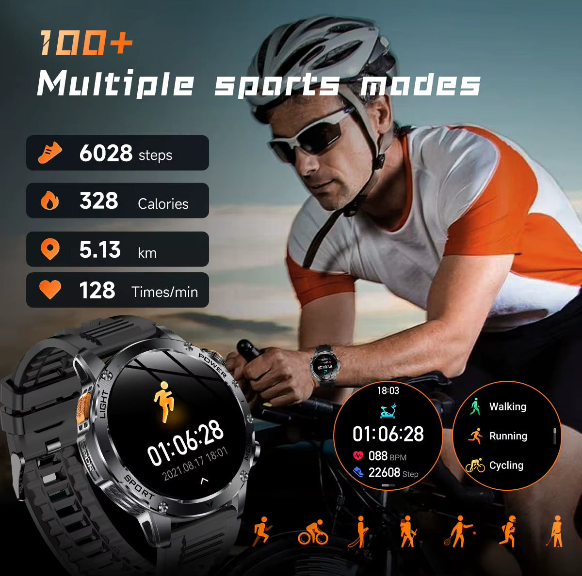 AK 87 Smartwatch 1.75” Fitness Heart Rate Step Sleep Waterproof for Android & iPhone