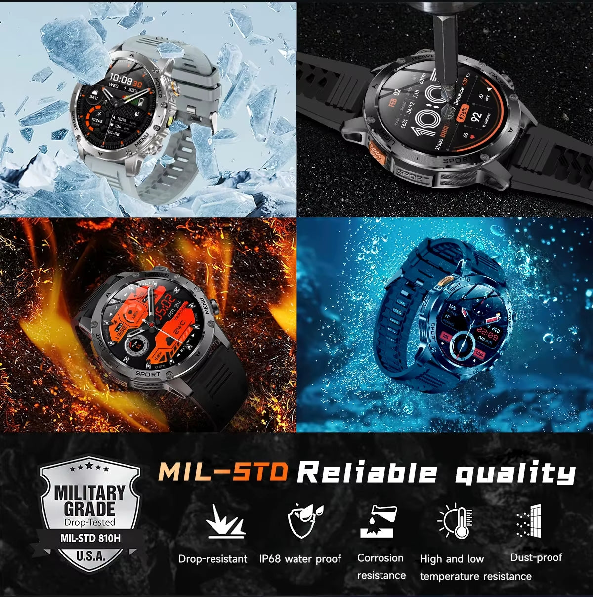 AK 87 Smartwatch 1.75” Fitness Heart Rate Step Sleep Waterproof for Android & iPhone