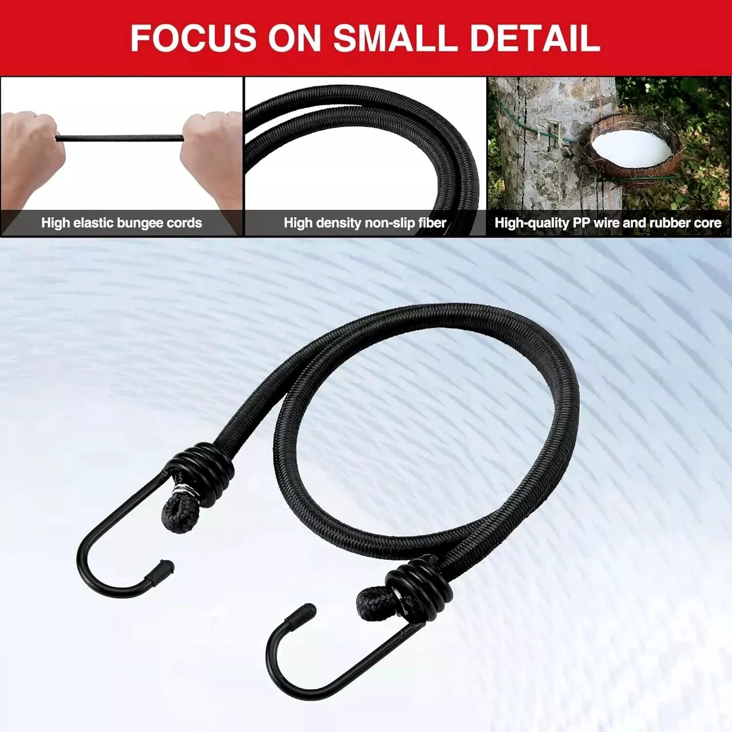 8mm HEAVY DUTY BLACK MARINE GRADE BUNGEE CORD Tarp Tie Down Strap 12-20-24-30-40