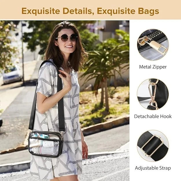 Clear Crossbody Purse Hand Bag-Stadium Approved Concerts-Quilted Trim Adj. Strap