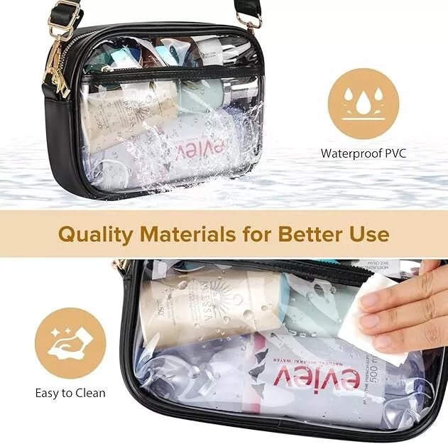 Clear Crossbody Purse Hand Bag-Stadium Approved Concerts-Quilted Trim Adj. Strap