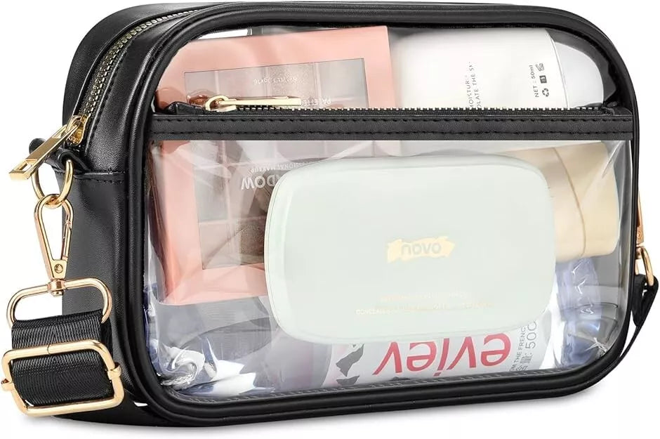 Clear Crossbody Purse Hand Bag-Stadium Approved Concerts-Quilted Trim Adj. Strap