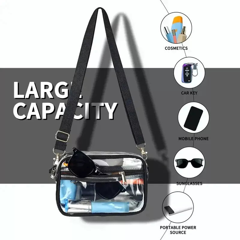 Clear Crossbody Purse Hand Bag-Stadium Approved Concerts-Quilted Trim Adj. Strap