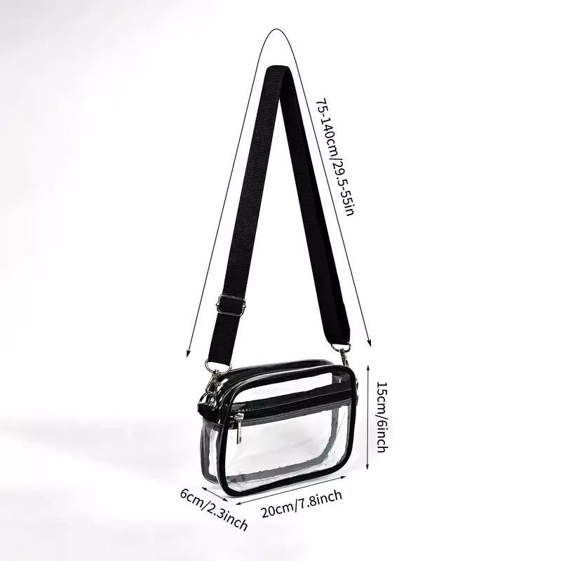 Clear Crossbody Purse Hand Bag-Stadium Approved Concerts-Quilted Trim Adj. Strap