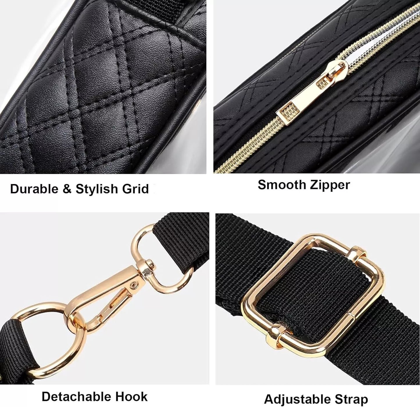 Clear Crossbody Purse Hand Bag-Stadium Approved Concerts-Quilted Trim Adj. Strap