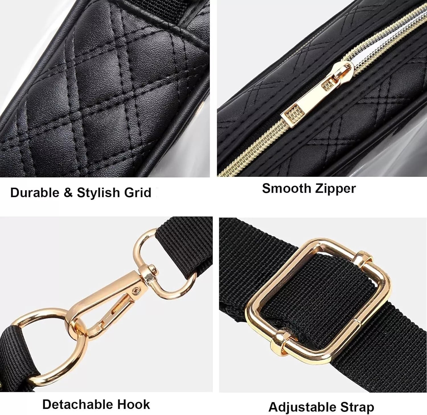 Clear Crossbody Purse Hand Bag-Stadium Approved Concerts-Quilted Trim Adj. Strap