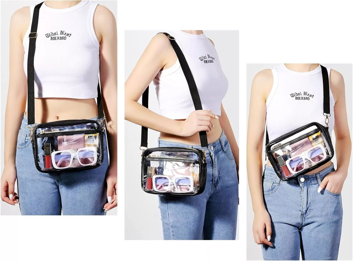 Clear Crossbody Purse Hand Bag-Stadium Approved Concerts-Quilted Trim Adj. Strap