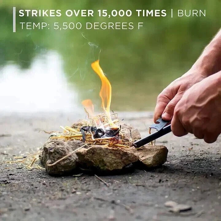 5 x 1/2" Ferro Rod Fire Starter Kit – Fatwood, Hemp Rope, Tin Can, Survival Gear