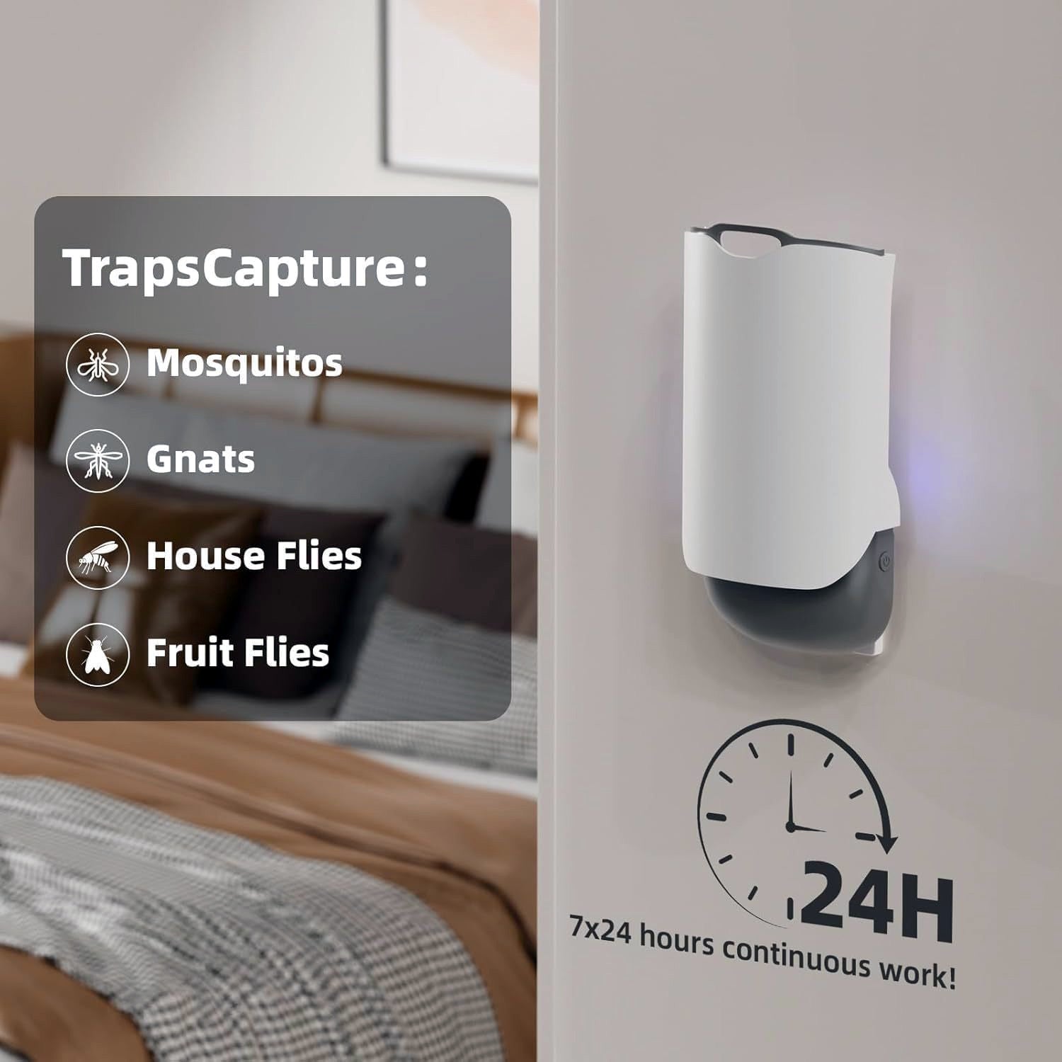 Indoor Plug-In Fruit Fly Insect Trap for Flies, Gnats, Bugs, Dimmable UV Light