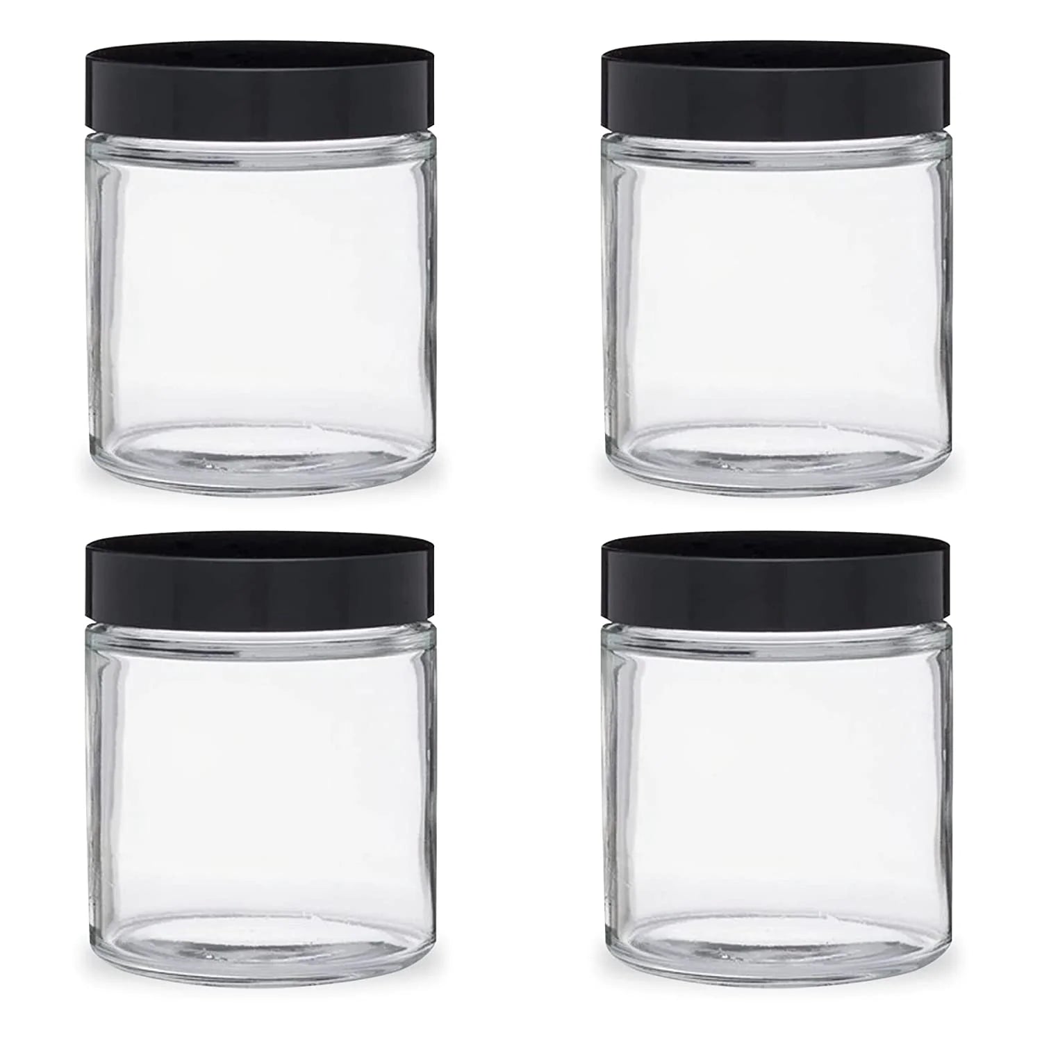 4 oz Clear Thick Glass Straight Sided Stash Jars (Black PP Cap) 2-4 PACKS