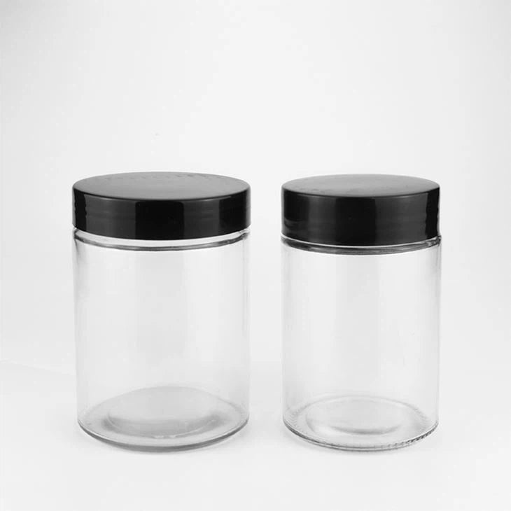 4 oz Clear Thick Glass Straight Sided Stash Jars (Black PP Cap) 2-4 PACKS