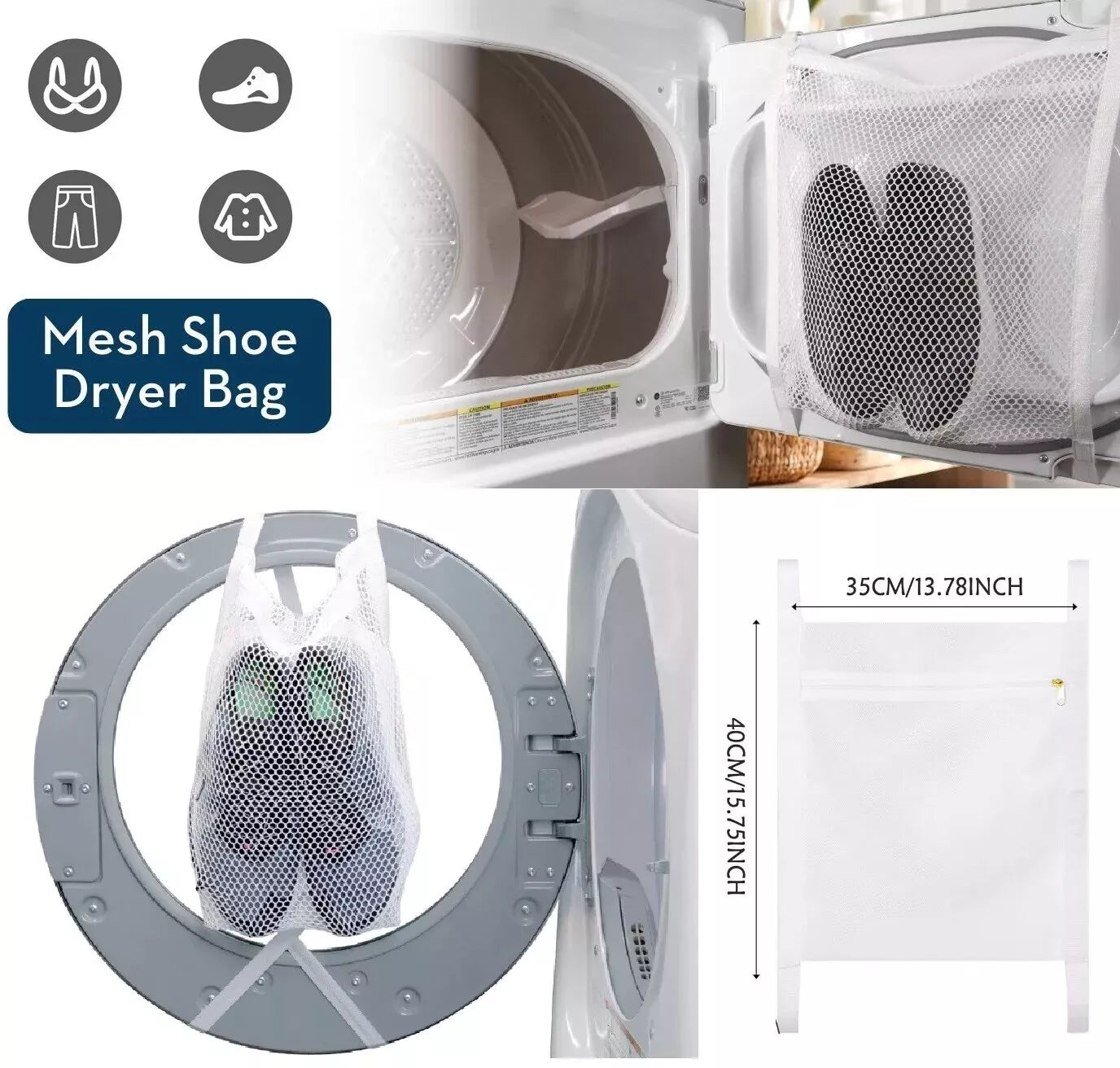 Large Laundry Mesh Sneaker Shoe-Delicates Wash & Dry Zip Bag, Adjustable Straps