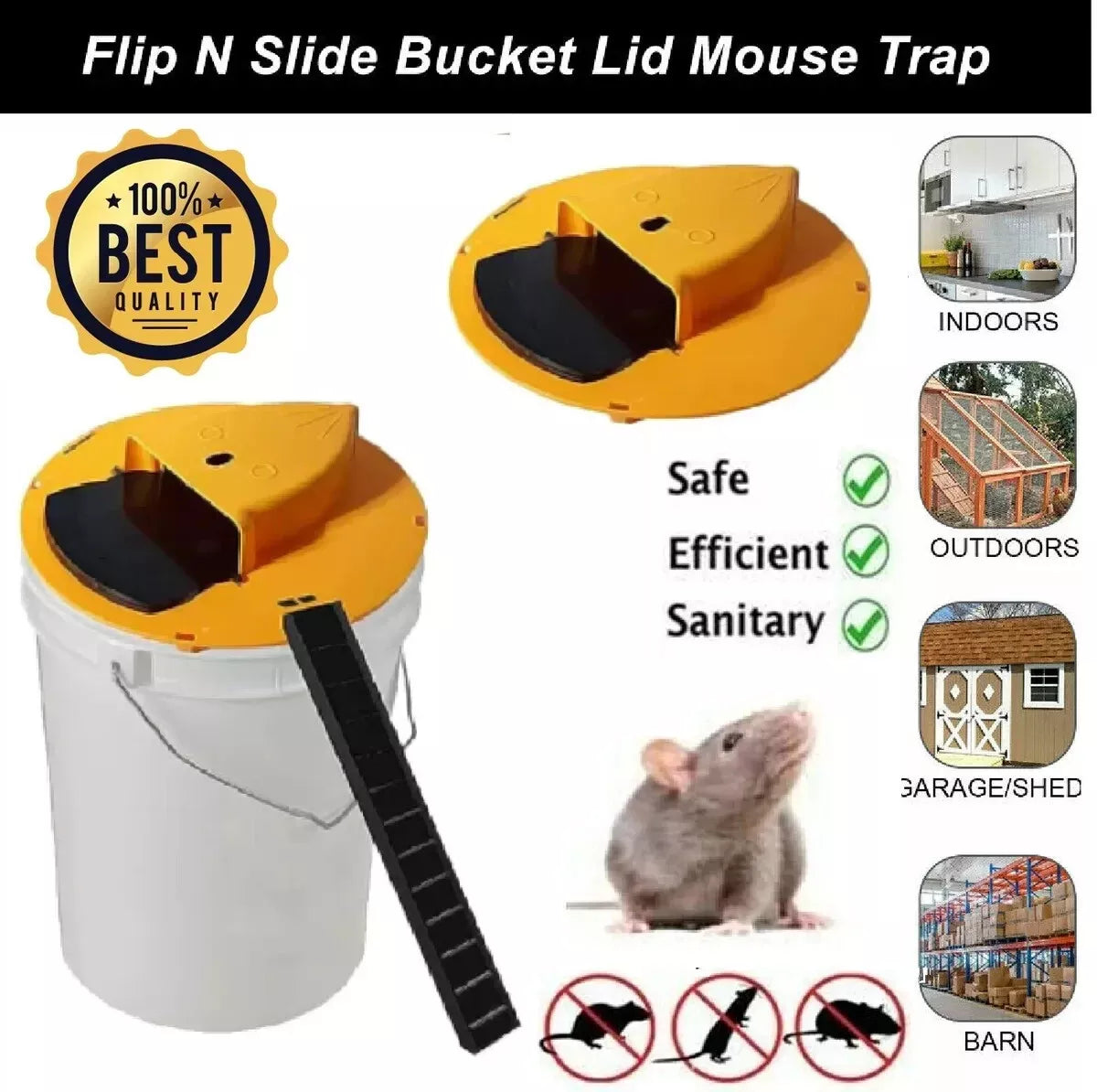 5 Gallon "Flip & Slide" Bucket Trap – Humane Mouse, Rat, Rodent Live Multi-Catch