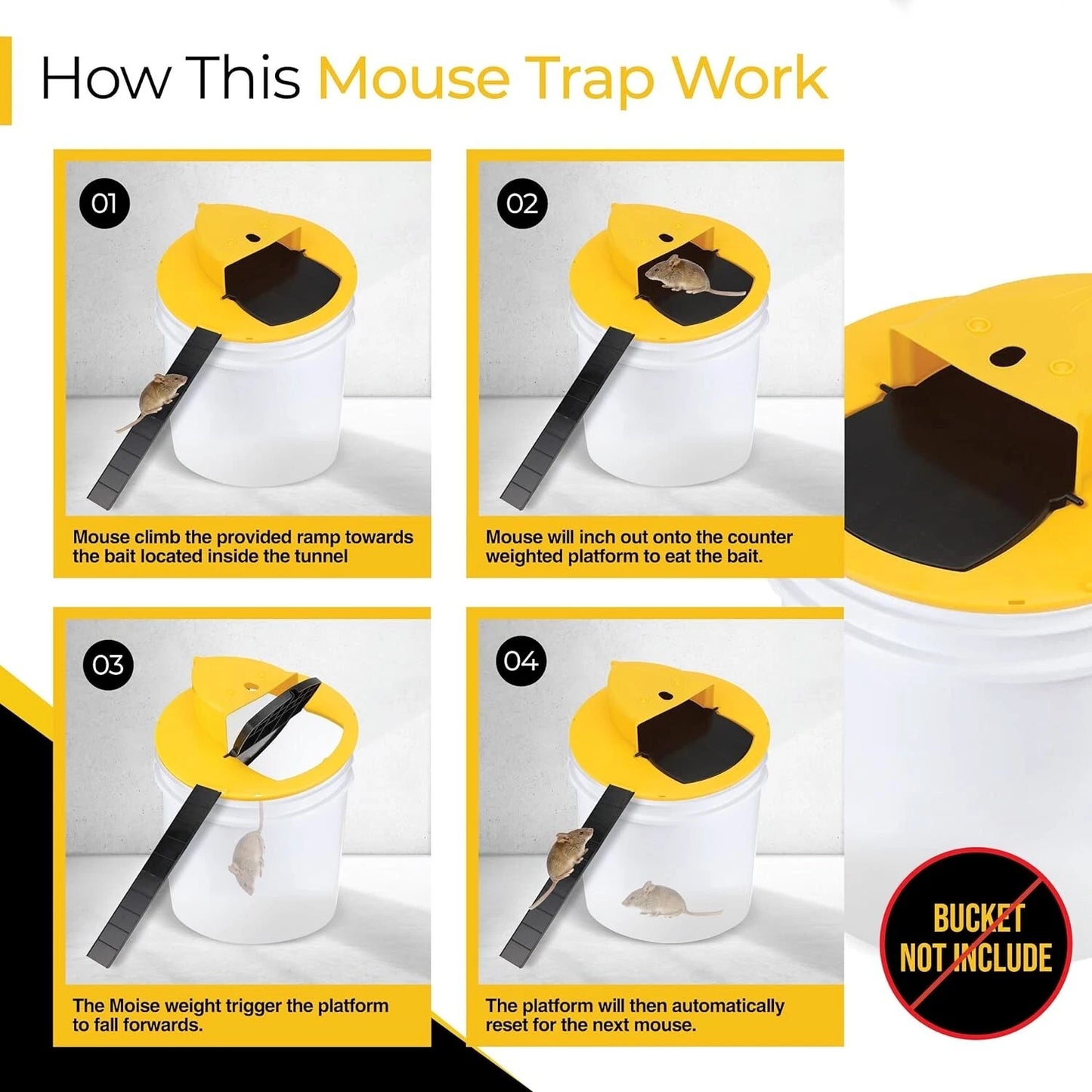 5 Gallon "Flip & Slide" Bucket Trap – Humane Mouse, Rat, Rodent Live Multi-Catch