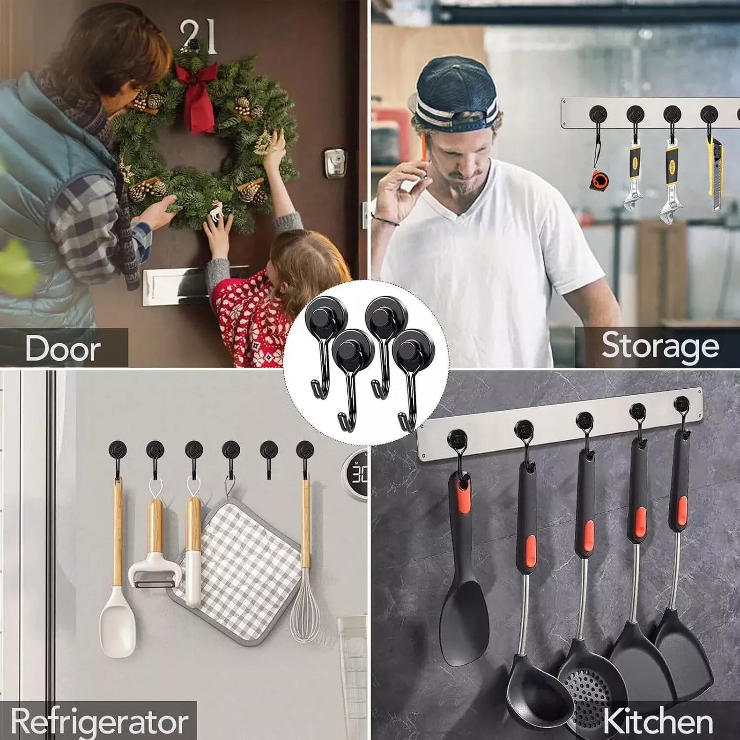 ALLNAT Neodymium Earth Magnets – Strong Rotating Swivel Swing Kitchen Hook Black