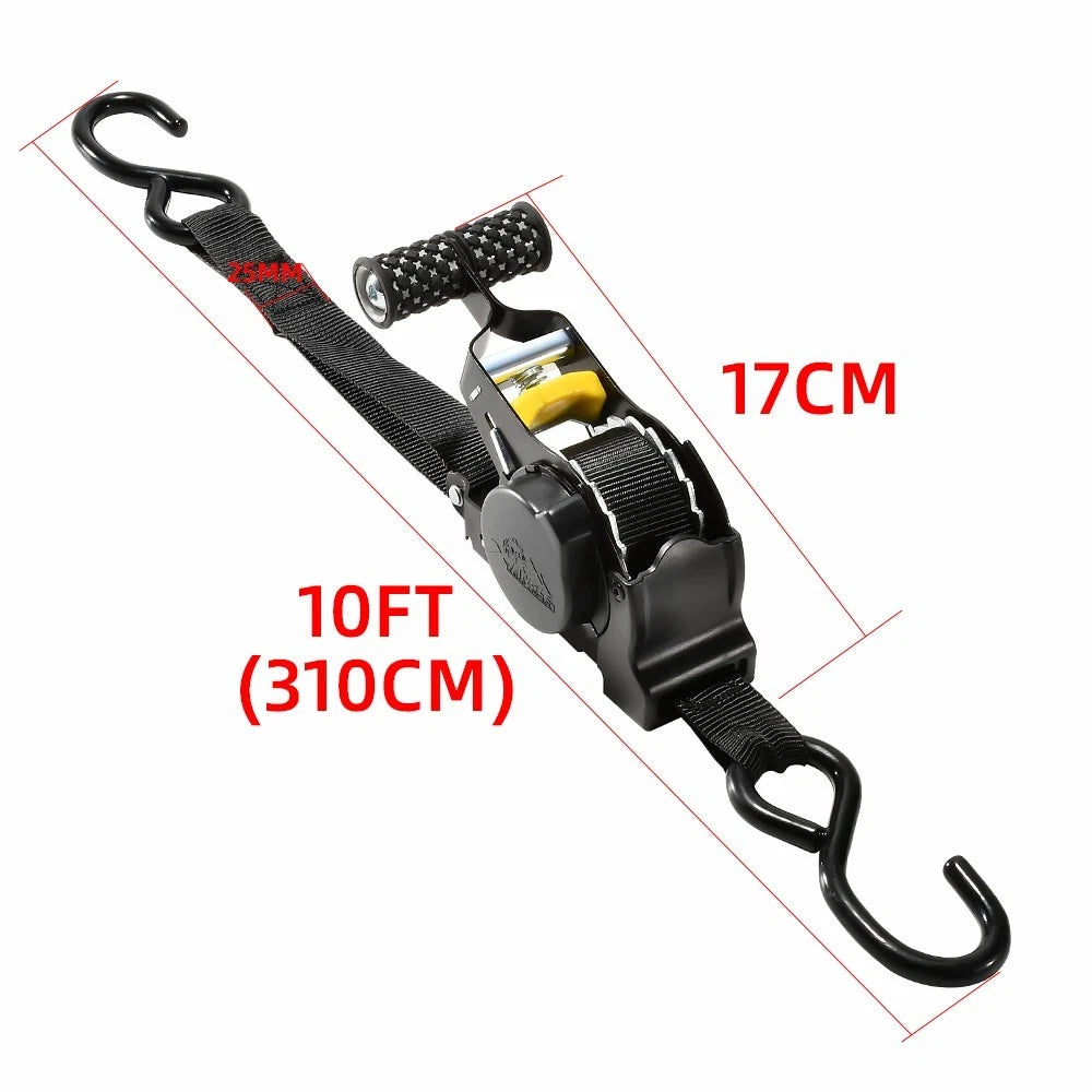 Auto Retracting Ratchet Strap 1" x 10' 1500Lb Heavy Duty Cargo Tie Down Strap