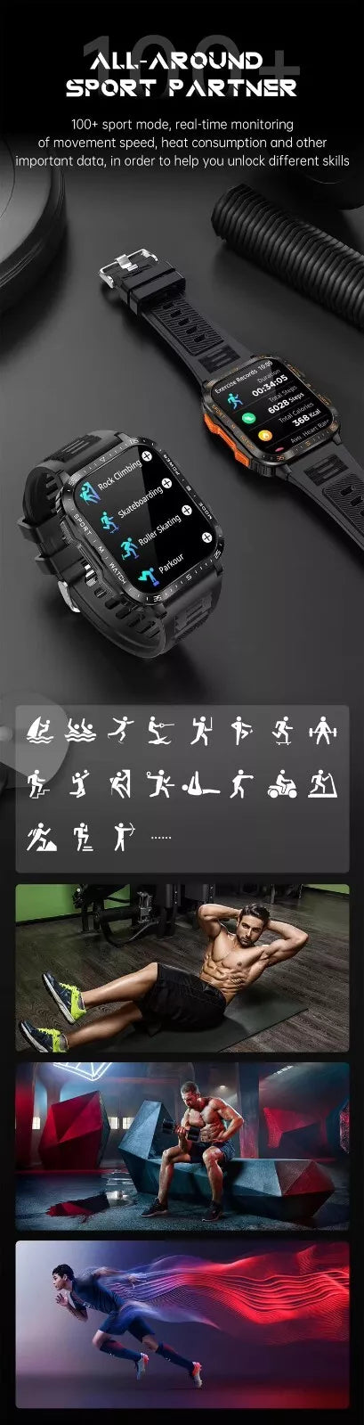 FITNESS SMARTWATCH 1.96" 430mAh 3ATM Waterproof Bluetooth AI, for SAMSUNG/iPHONE