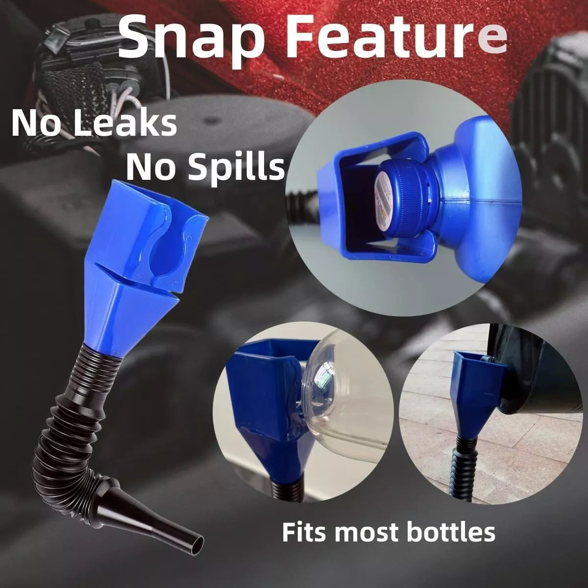 One-Hand Snap Funnel – Flexible Spill-Free Oil, Gas & Coolant Filling Adapter