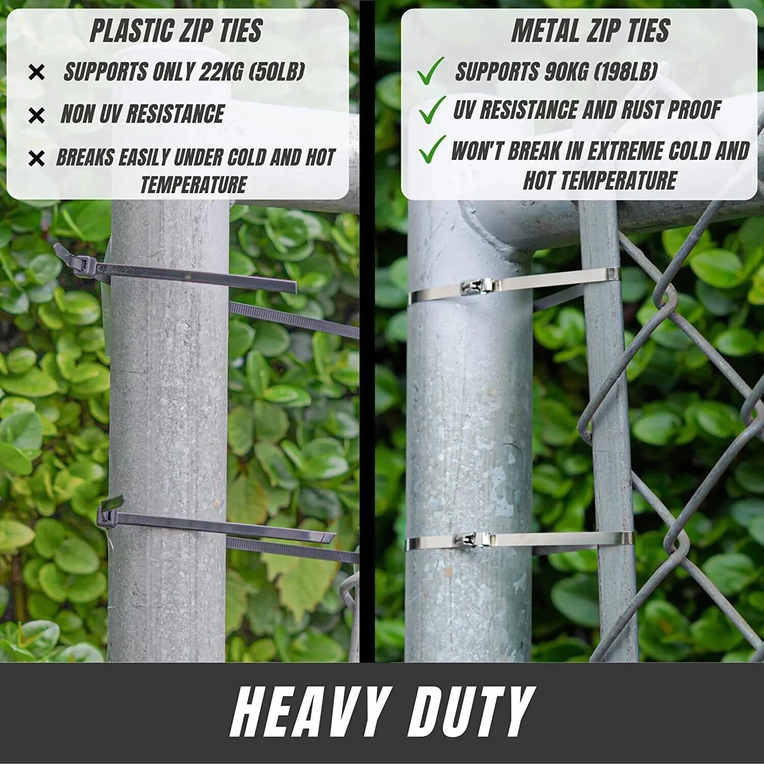 Heavy Duty Metal Zip Ties – 304 Stainless Steel Cable Ties (198–400lb) – 8", 12", 18", 24", 36