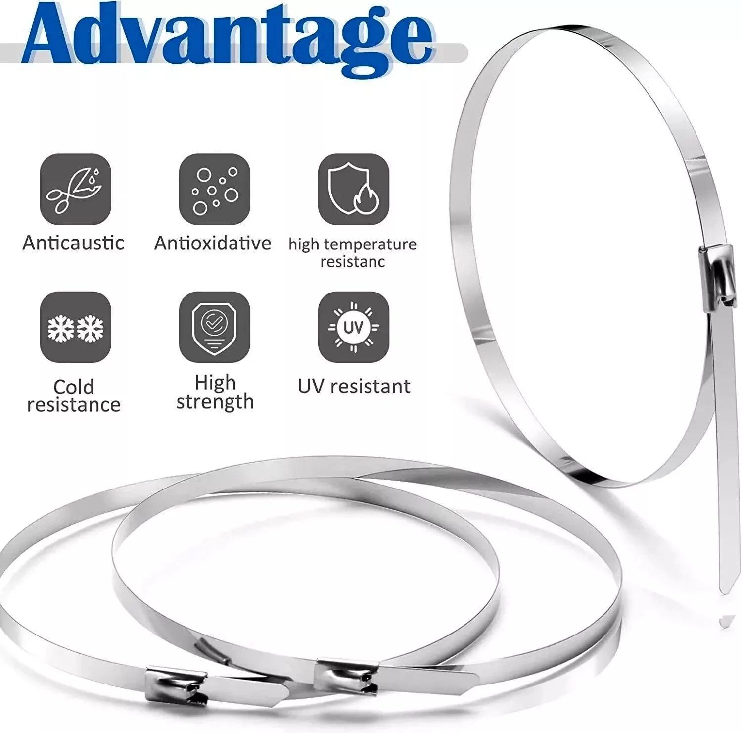 Heavy Duty Metal Zip Ties – 304 Stainless Steel Cable Ties (198–400lb) – 8", 12", 18", 24", 36