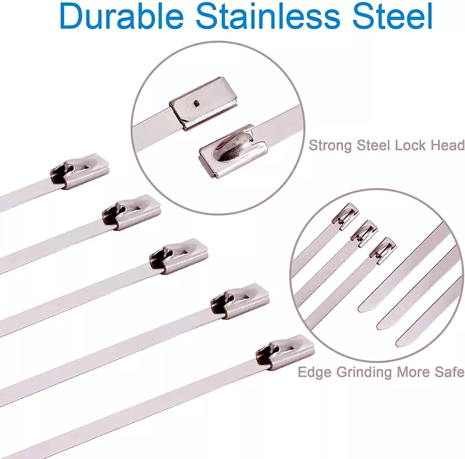 Heavy Duty Metal Zip Ties – 304 Stainless Steel Cable Ties (198–400lb) – 8", 12", 18", 24", 36