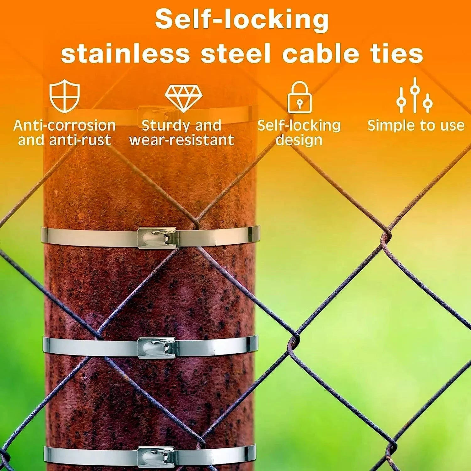 Heavy Duty Metal Zip Ties – 304 Stainless Steel Cable Ties (198–400lb) – 8", 12", 18", 24", 36