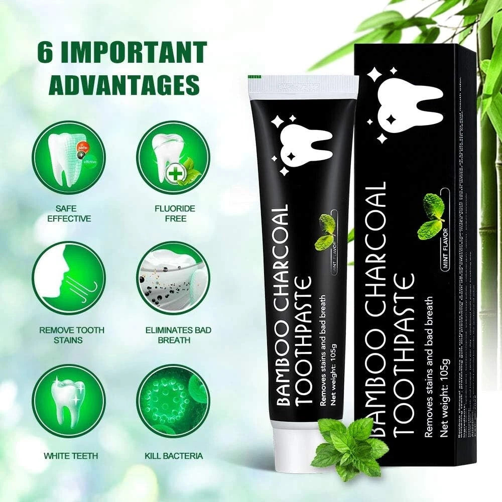 FLUORIDE FREE Natural Bamboo Charcoal Mint Toothpaste Teeth Whitening Oral Care