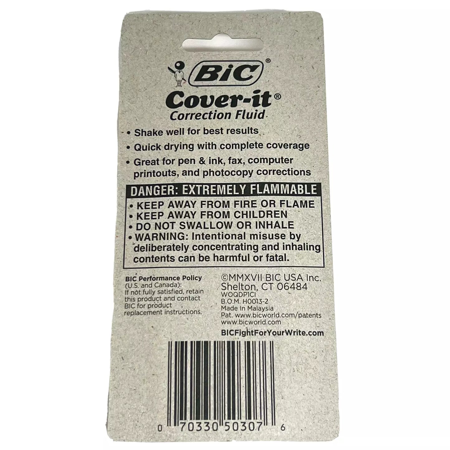 BIC WHITE OUT Cover-It Multi Purpose Pen & Ink Correction Fluid .7 fl oz (20ml)