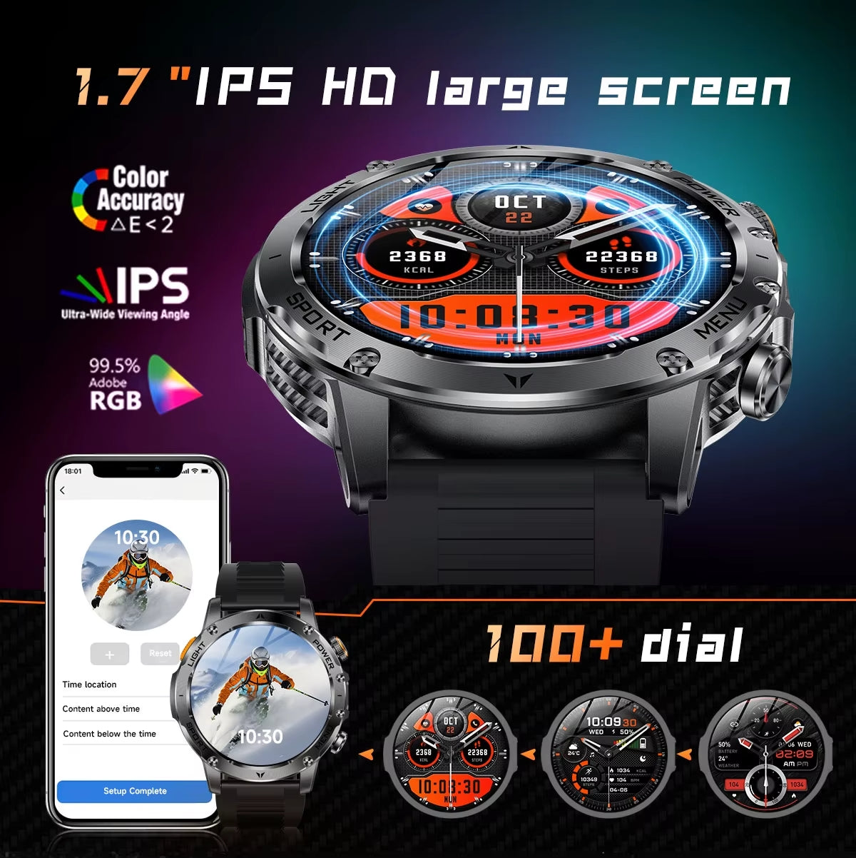 AK 87 Smartwatch 1.75” Fitness Heart Rate Step Sleep Waterproof for Android & iPhone
