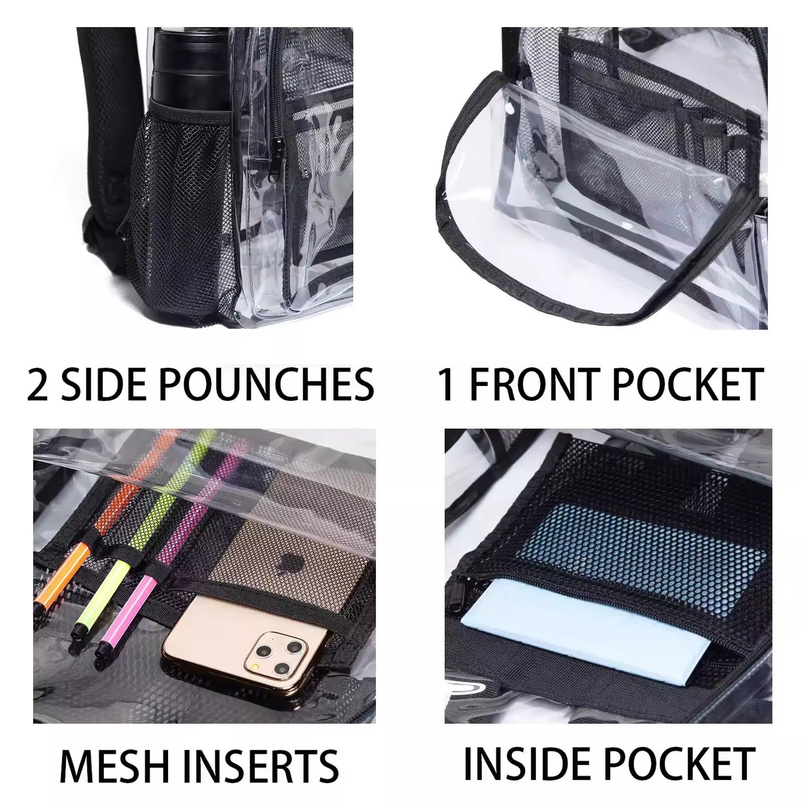 Large Heavy-Duty Clear Backpack – .5mm Transparent PVC See-Through Bag for School, Stadium, Travel, Books