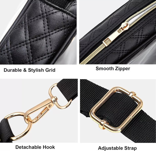 Clear Crossbody Purse Hand Bag-Stadium Approved Concerts-Quilted Trim Adj. Strap