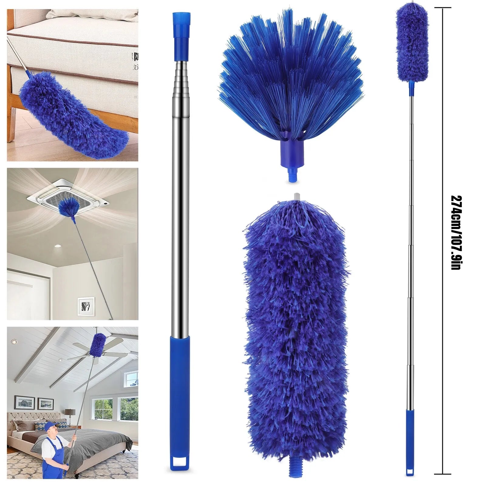Microfiber Ceiling Fan Duster – Cobweb Cleaner Brush Kit with Telescopic Extension Pole