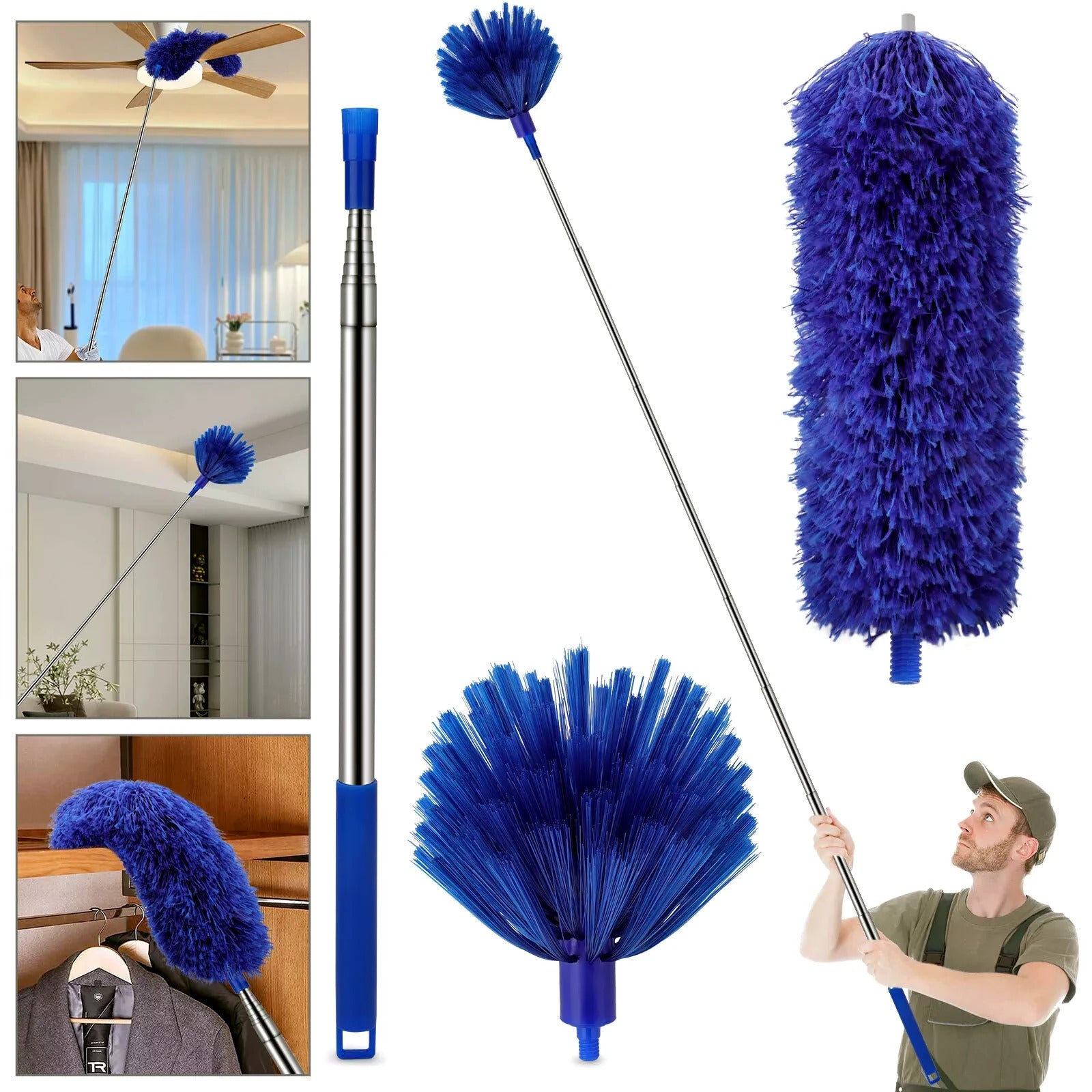 Microfiber Ceiling Fan Duster – Cobweb Cleaner Brush Kit with Telescopic Extension Pole