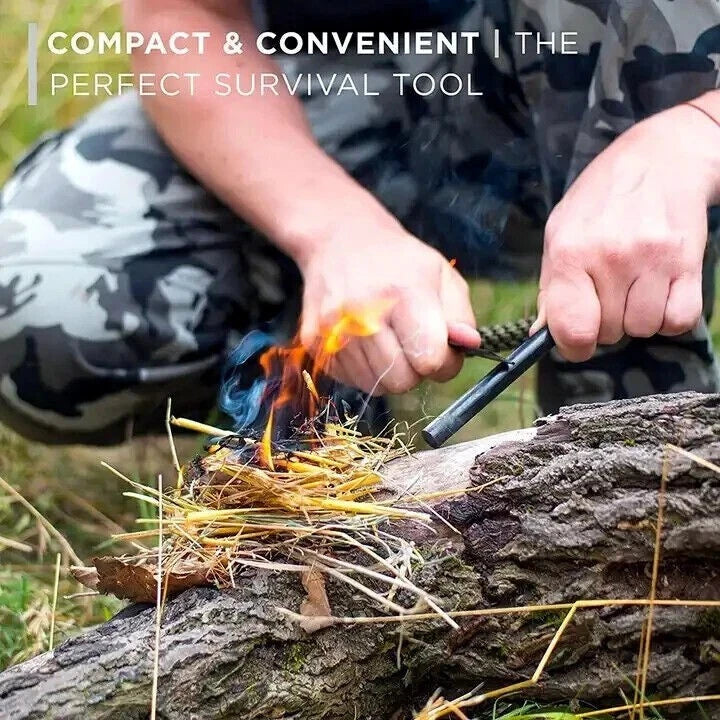 5 x 1/2" Ferro Rod Fire Starter Kit – Fatwood, Hemp Rope, Tin Can, Survival Gear