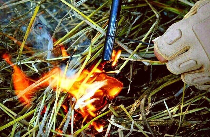 5 x 1/2" Ferro Rod Fire Starter Kit – Fatwood, Hemp Rope, Tin Can, Survival Gear
