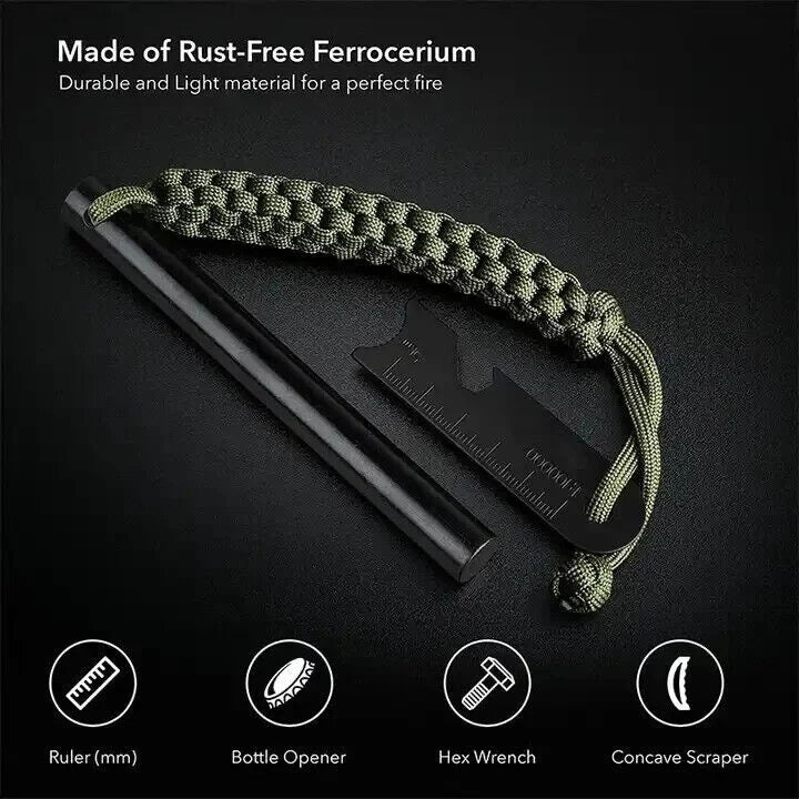 5 x 1/2" Ferro Rod Fire Starter Kit – Fatwood, Hemp Rope, Tin Can, Survival Gear