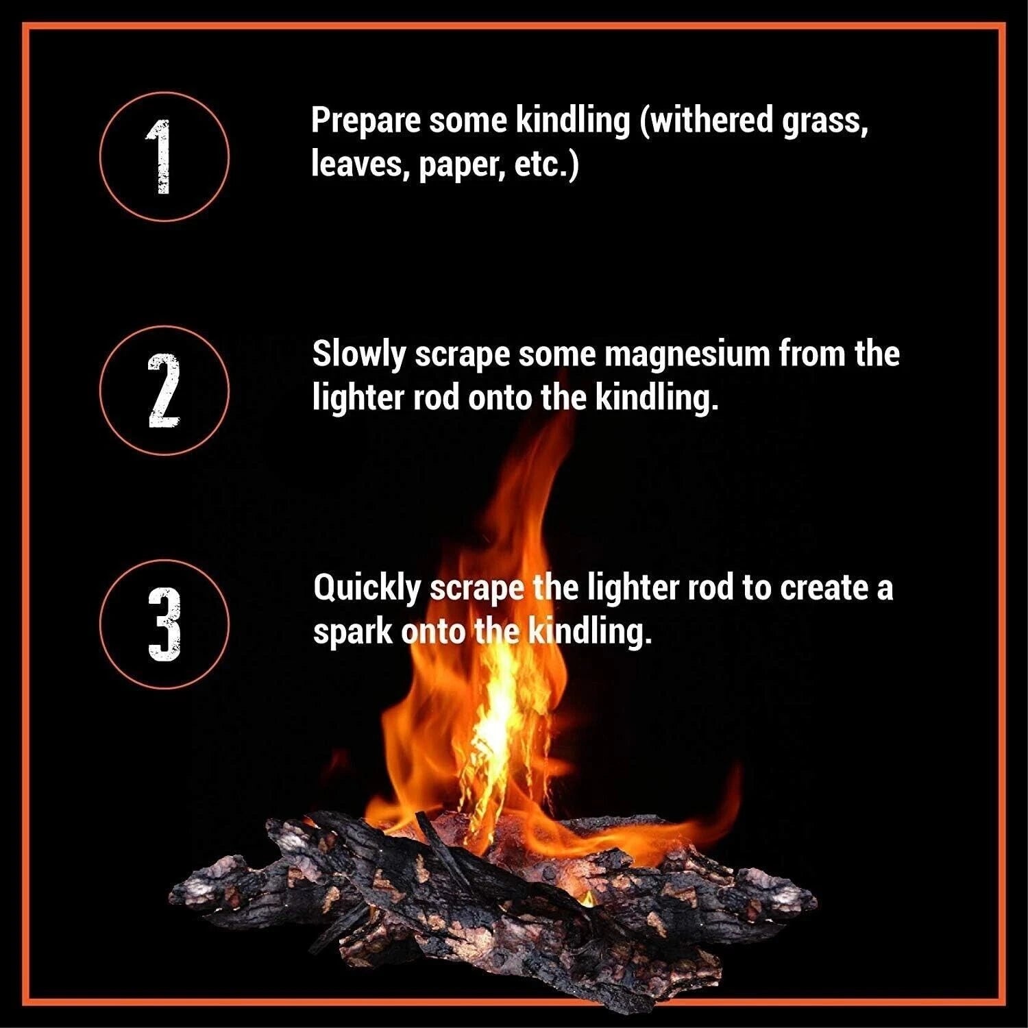 5 x 1/2" Ferro Rod Fire Starter Kit – Fatwood, Hemp Rope, Tin Can, Survival Gear