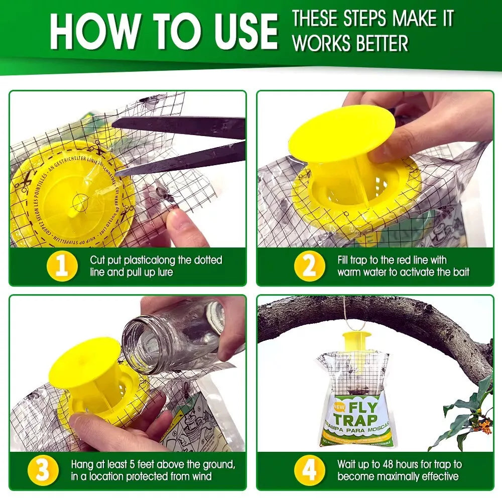 Outdoor Fly Traps Disposable Non Toxic Hanging Large Bag Catcher Killer