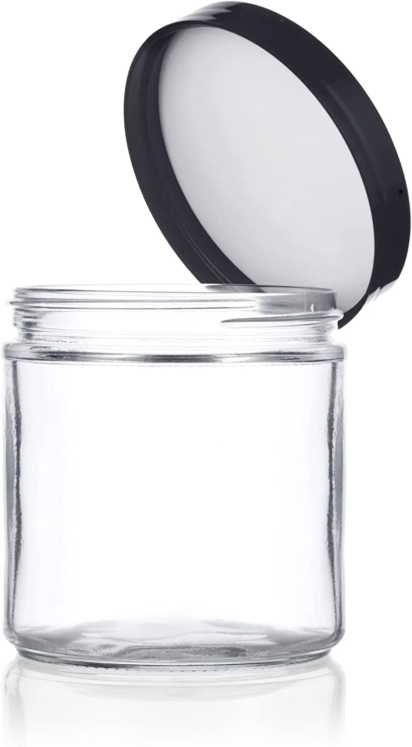 4 oz Clear Thick Glass Straight Sided Stash Jars (Black PP Cap) 2-4 PACKS