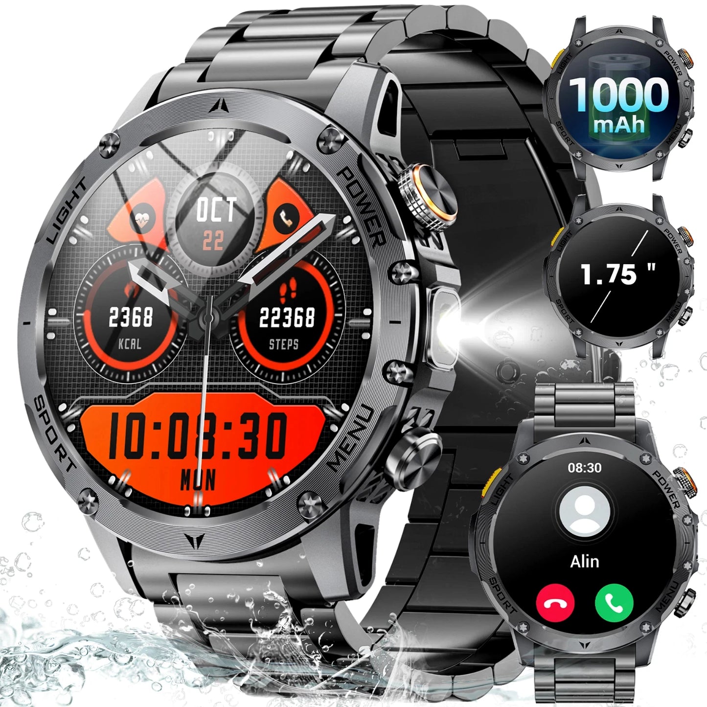 AK 87 Smartwatch 1.75” Fitness Heart Rate Step Sleep Waterproof for Android & iPhone