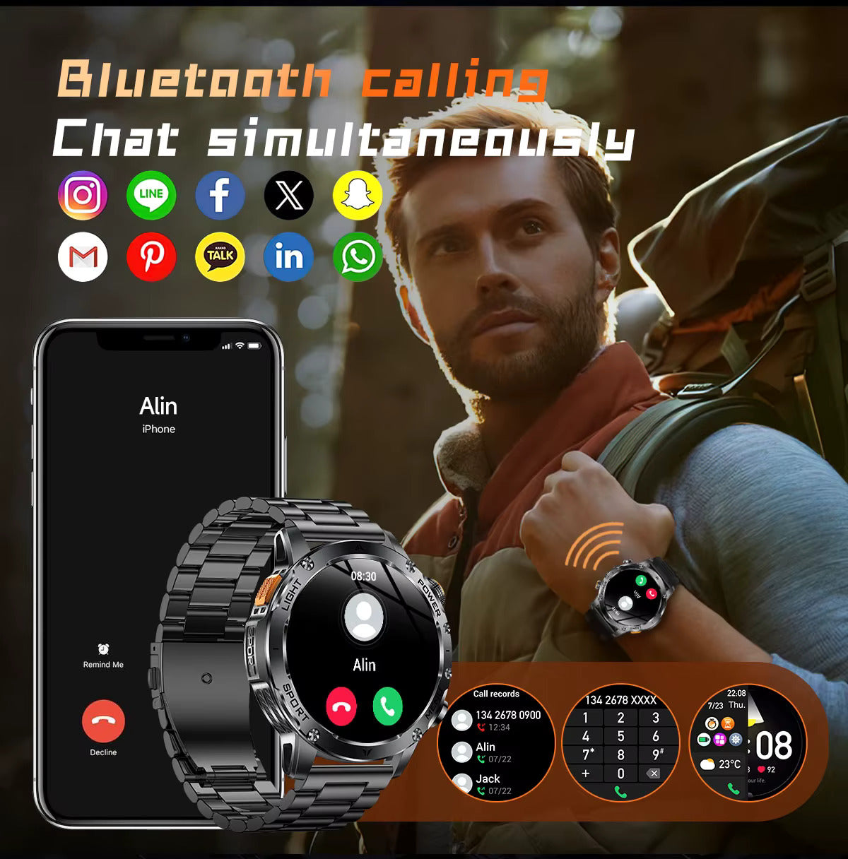 AK 87 Smartwatch 1.75” Fitness Heart Rate Step Sleep Waterproof for Android & iPhone