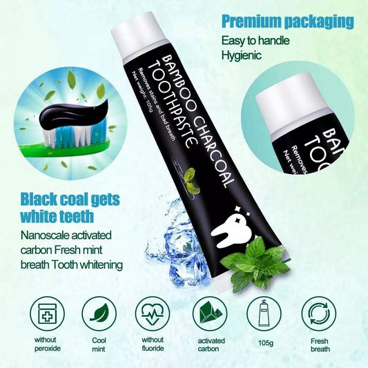 FLUORIDE FREE Natural Bamboo Charcoal Mint Toothpaste Teeth Whitening Oral Care